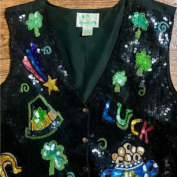 The Quacker Factory • Size 1X-Large • Black/Green• Sequins • Irish Charm • Vest - Picture 9 of 11